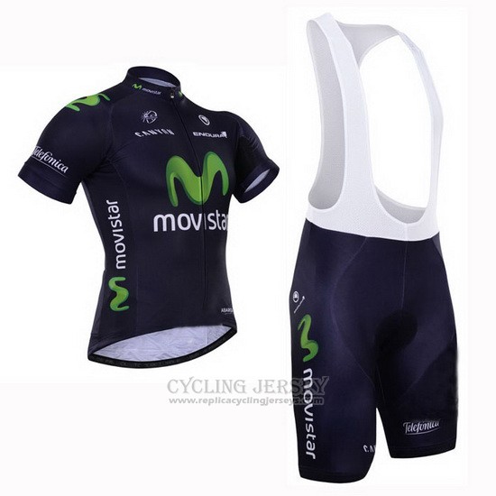 2015 Cycling Jersey Movistar Black Short Sleeve and Bib Short